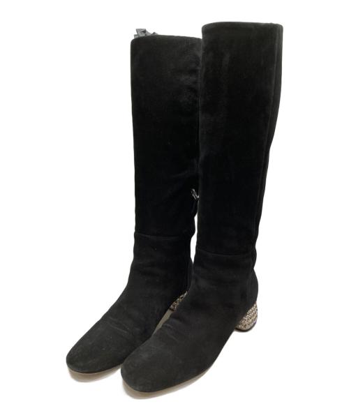 MIU MIU（ミュウミュウ）MIU MIU (ミュウミュウ) ビジューロングブーツ ブラック サイズ:36の古着・服飾アイテム