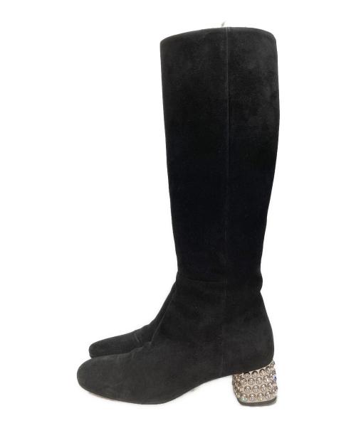 MIU MIU（ミュウミュウ）MIU MIU (ミュウミュウ) ビジューロングブーツ ブラック サイズ:36の古着・服飾アイテム