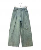 pinueピヌエ）の古着「ダメージタックデニムパンツ」｜ブルー