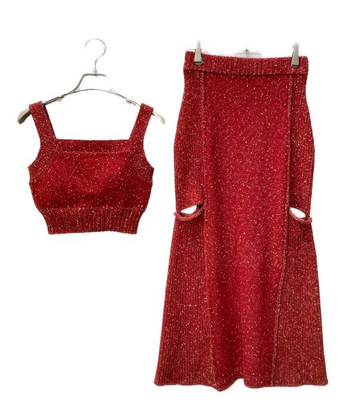 pinue（ピヌエ）pinue (ピヌエ) カラーネップニットセットアップ レッド サイズ:Sの古着・服飾アイテム