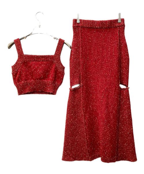 pinue（ピヌエ）pinue (ピヌエ) カラーネップニットセットアップ レッド サイズ:Sの古着・服飾アイテム