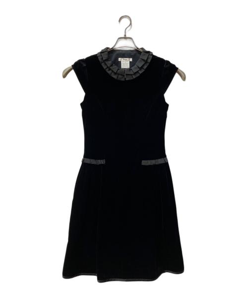 Rene（ルネ）Rene (ルネ) ベロアフリルワンピース ブラック サイズ:36の古着・服飾アイテム