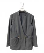 PLSTプラステ）の古着「ハイストレッチトリコットカラーレスダブルジャケット」｜グレー