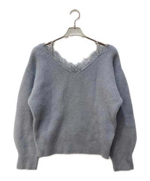 FRAY ID（フレイ アイディー）FRAY ID (フレイ アイディー) レーストリムラクーンニット グレー サイズ:Fの古着・服飾アイテム