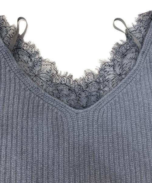 FRAY ID（フレイ アイディー）FRAY ID (フレイ アイディー) レーストリムラクーンニット グレー サイズ:Fの古着・服飾アイテム