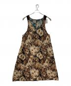 antiquaアンティカ）の古着「ジャガード織り花柄サロペット」｜ベージュ