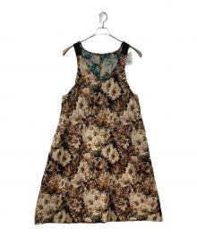 antiqua（アンティカ）の古着「ジャガード織り花柄サロペット」｜ベージュ