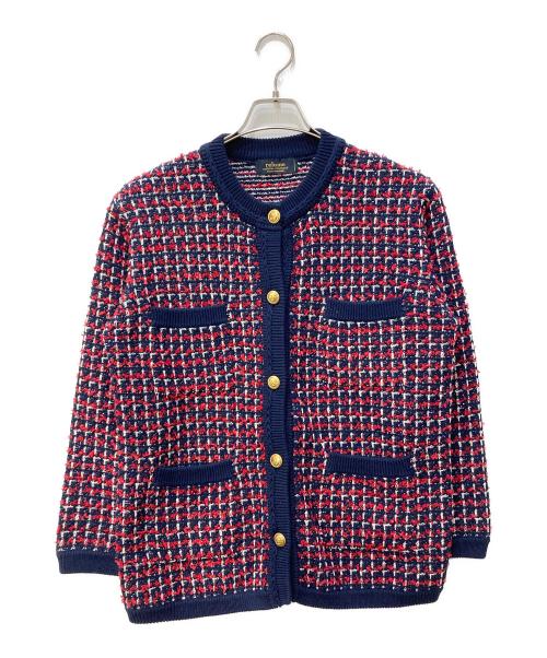 JOURNAL STANDARD relume（ジャーナルスタンダード レリューム）JOURNAL STANDARD relume (ジャーナルスタンダード レリューム) TWEEDYニットジャケット レッド×ネイビー サイズ:Fの古着・服飾アイテム