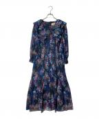 Rose Tiaraローズティアラ）の古着「フリルフラワープリーツワンピース」｜ネイビー