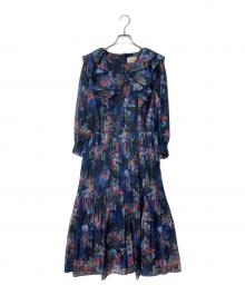 Rose Tiara（ローズティアラ）の古着「フリルフラワープリーツワンピース」｜ネイビー