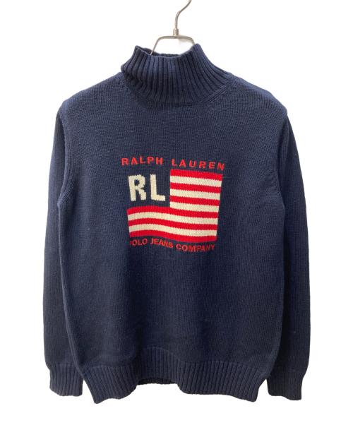 POLO JEANS CO.（ポロジーンズカンパニー）POLO JEANS CO. (ポロジーンズカンパニー) 星条旗ハイネックニット ネイビー サイズ:Sの古着・服飾アイテム
