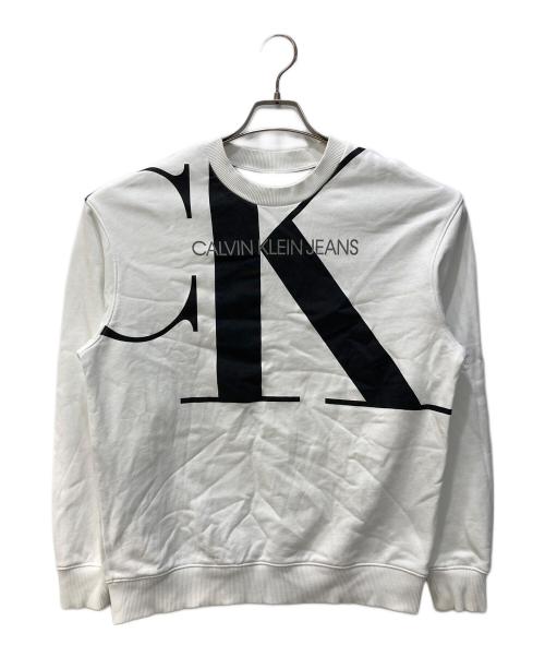 Calvin Klein Jeans（カルバンクラインジーンズ）Calvin Klein Jeans (カルバンクラインジーンズ) ロゴスウェット ホワイト×ブラック サイズ:Sの古着・服飾アイテム