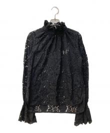 LANVIN（ランバン）の古着「レースハイネックブラウス」｜ブラック
