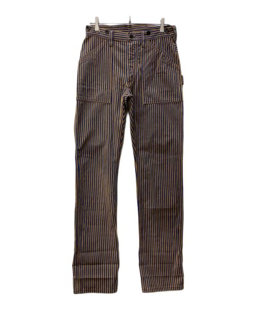 UNION SPECIAL OVERALLS（ユニオンスペシャルオーバーオールズ）UNION SPECIAL OVERALLS (ユニオンスペシャルオーバーオールズ) ストライプベイカーパンツ ブラウン×ネイビー サイズ:30×34の古着・服飾アイテム