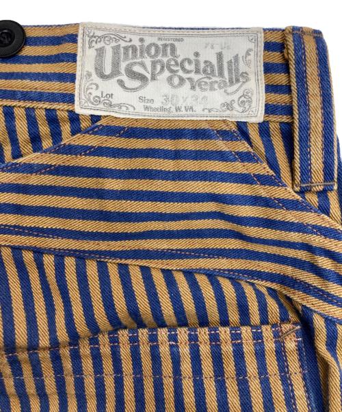 UNION SPECIAL OVERALLS（ユニオンスペシャルオーバーオールズ）UNION SPECIAL OVERALLS (ユニオンスペシャルオーバーオールズ) ストライプベイカーパンツ ブラウン×ネイビー サイズ:30×34の古着・服飾アイテム