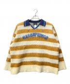masonprinceメゾンプリンス）の古着「オーバーサイズポロネックボーダーニット」｜ホワイト×マスタード