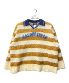 masonprince（メゾンプリンス）の古着「オーバーサイズポロネックボーダーニット」｜ホワイト×マスタード