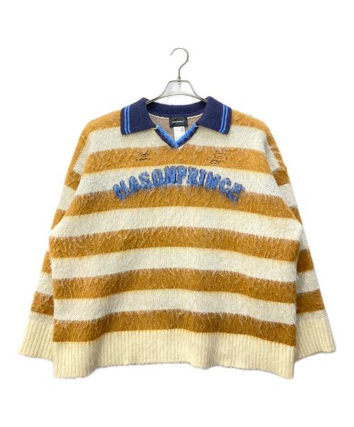 masonprince（メゾンプリンス）masonprince (メゾンプリンス) オーバーサイズポロネックボーダーニット ホワイト×マスタード サイズ:4の古着・服飾アイテム