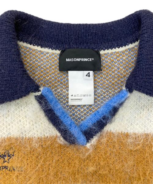 masonprince（メゾンプリンス）masonprince (メゾンプリンス) オーバーサイズポロネックボーダーニット ホワイト×マスタード サイズ:4の古着・服飾アイテム