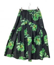 EMMEL REFINES（エメル リファインズ）の古着「EM ビッグフラワー ヘムギャザー スカート」｜ブラック