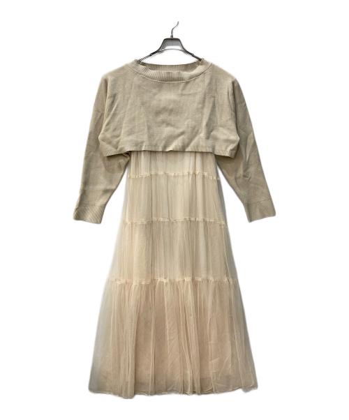 COCODEAL（ココディール）COCODEAL (ココディール) ニットセットチュールティアードワンピース ベージュ サイズ:2 未使用品の古着・服飾アイテム