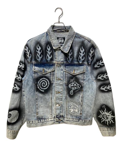 stussy（ステューシー）stussy (ステューシー) DRIES VAN NOTEN (ドリスヴァンノッテン) Hand Stencilled Denim Jacket スカイブルー サイズ:MEDIUMの古着・服飾アイテム