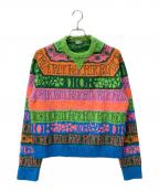 Christian Dior×Shawn Stussyクリスチャン ディオール×ショーン・ステューシー）の古着「MULTICOLOR WOOL JACQUARD SWEATER」｜グリーン×ピンク