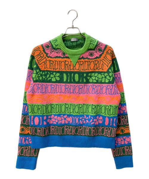 Christian Dior（クリスチャン ディオール）Christian Dior (クリスチャン ディオール) Shawn Stussy (ショーン・ステューシー) MULTICOLOR WOOL JACQUARD SWEATER グリーン×ピンク サイズ:Ⅿの古着・服飾アイテム