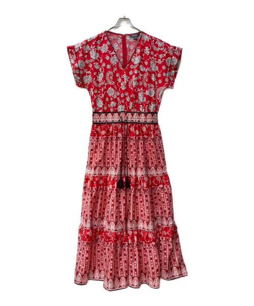 LAUREN RALPH LAUREN（ローレンラルフローレン）LAUREN RALPH LAUREN (ローレンラルフローレン) 総柄ワンピース レッド サイズ:6の古着・服飾アイテム