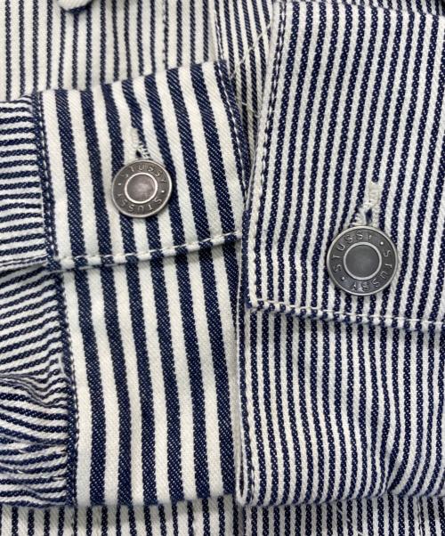 stussy（ステューシー）stussy (ステューシー) Stripe Trucker  JACKET(ストライプトラッカージャケット) ホワイト×ブラック サイズ:Lの古着・服飾アイテム