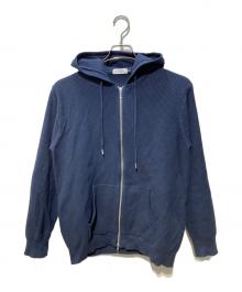 BARNEYS NEWYORK（バーニーズ・ニューヨーク）の古着「ダブルジップアップ ワッフルニットパーカ」｜ネイビー
