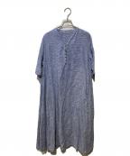 +2プラスツー）の古着「リネンチェックワンピース」｜スカイブルー