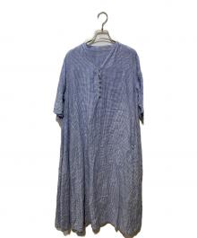 +2（プラスツー）の古着「リネンチェックワンピース」｜スカイブルー