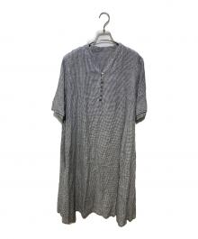 +2（プラスツー）の古着「リネンチェックワンピース」｜ブラック