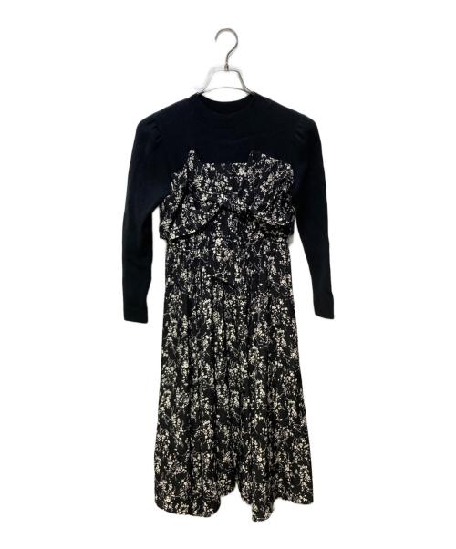 PROPORTION BODY DRESSING（プロポーションボディドレッシング）PROPORTION BODY DRESSING (プロポーションボディドレッシング) フロントリボン花柄ドッキングワンピース ブラック サイズ:PS 未使用品の古着・服飾アイテム