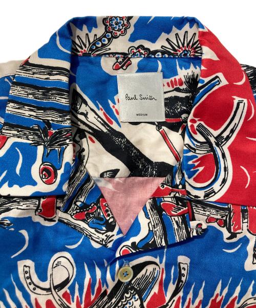 PAUL SMITH（ポールスミス）PAUL SMITH (ポールスミス) カウボーイプリントオープンカラーシャツ ブルー×レッド サイズ:Ⅿの古着・服飾アイテム