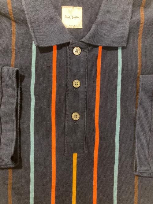 PAUL SMITH（ポールスミス）PAUL SMITH (ポールスミス) ストライプ半袖ポロシャツ ネイビー サイズ:Mの古着・服飾アイテム
