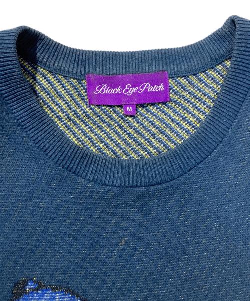 BlackEyePatch（ブラックアイパッチ）BlackEyePatch (ブラックアイパッチ) クルーネックニット ブルー サイズ:Mの古着・服飾アイテム