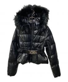GYDA（ジェイダ）の古着「GD Belted Faux Leather Short Down Coat　ベルト付きフェイクレザーショートダウンコート」｜ブラック