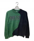 DIESELディーゼル）の古着「センターロゴツートンニット」｜グリーン×ブラック