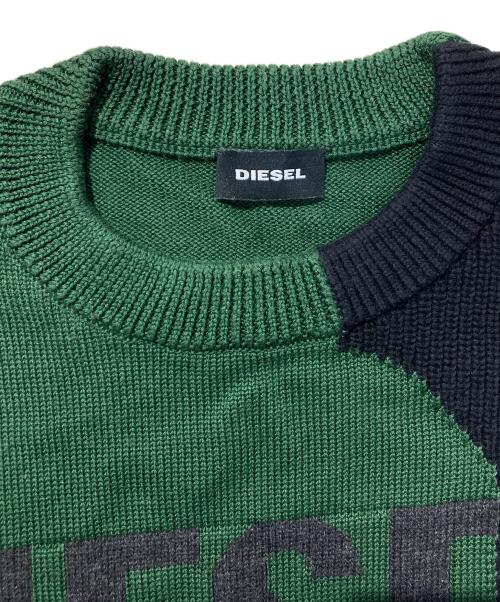 DIESEL（ディーゼル）DIESEL (ディーゼル) センターロゴツートンニット グリーン×ブラック サイズ:Lの古着・服飾アイテム