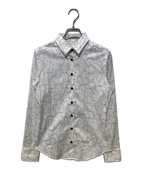 NARA CAMICIE（ナラカミーチェ）NARA CAMICIE (ナラカミーチェ) キャットプリントシャツ ホワイト サイズ:Sの古着・服飾アイテム