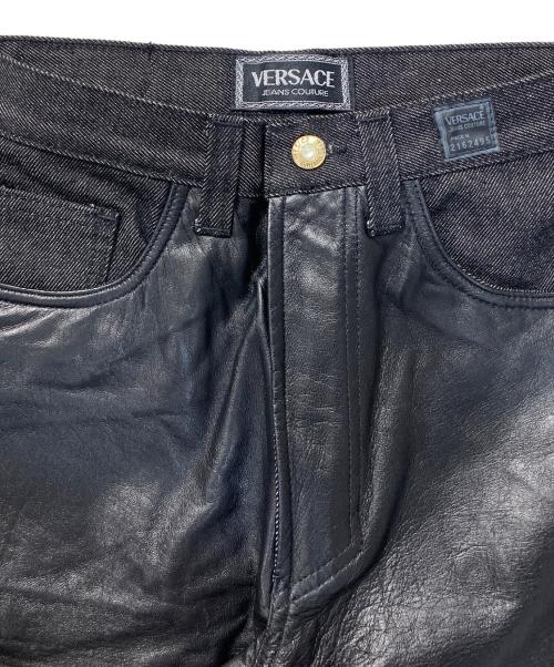 VERSACE JEANS COUTURE（ヴェルサーチ ジーンズクチュール）VERSACE JEANS COUTURE (ヴェルサーチ ジーンズクチュール) レザー切替デニムパンツ ブラック サイズ:FREEの古着・服飾アイテム