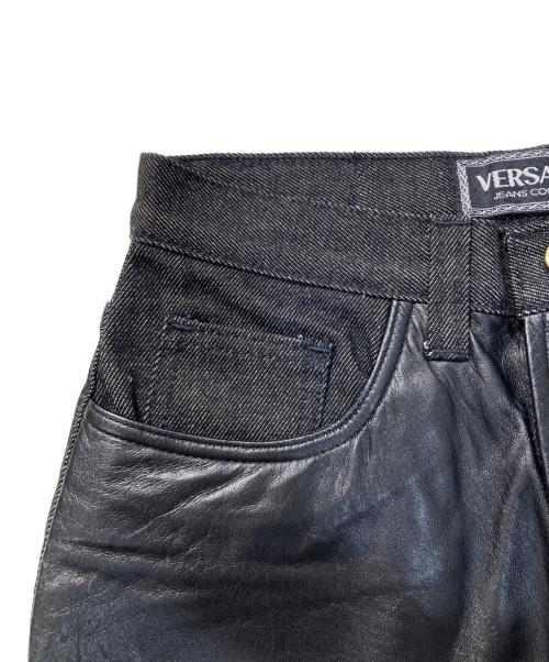 VERSACE JEANS COUTURE（ヴェルサーチ ジーンズクチュール）VERSACE JEANS COUTURE (ヴェルサーチ ジーンズクチュール) レザー切替デニムパンツ ブラック サイズ:FREEの古着・服飾アイテム