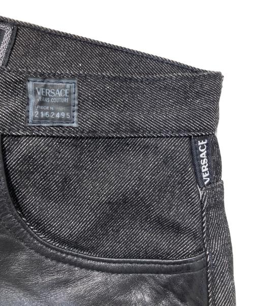 VERSACE JEANS COUTURE（ヴェルサーチ ジーンズクチュール）VERSACE JEANS COUTURE (ヴェルサーチ ジーンズクチュール) レザー切替デニムパンツ ブラック サイズ:FREEの古着・服飾アイテム