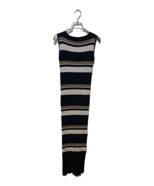 HER LIP TO（ハーリップトゥ）HER LIP TO (ハーリップトゥ) Cotton Striped Ribbed Knit Dress ブラック×ブラウン サイズ:Mの古着・服飾アイテム