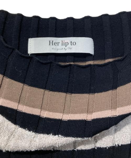 HER LIP TO（ハーリップトゥ）HER LIP TO (ハーリップトゥ) Cotton Striped Ribbed Knit Dress ブラック×ブラウン サイズ:Mの古着・服飾アイテム