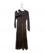 Snidelスナイデル）の古着「ワンショルジャガードドッキングドレス」｜ブラウン