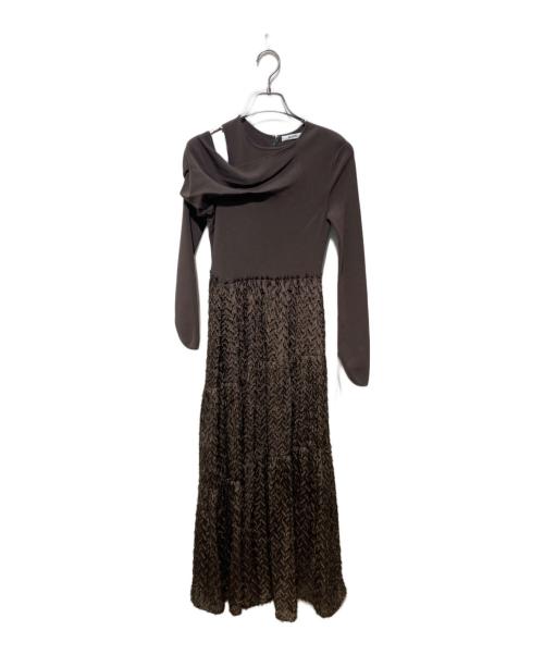 Snidel（スナイデル）Snidel (スナイデル) ワンショルジャガードドッキングドレス ブラウン サイズ:Sの古着・服飾アイテム