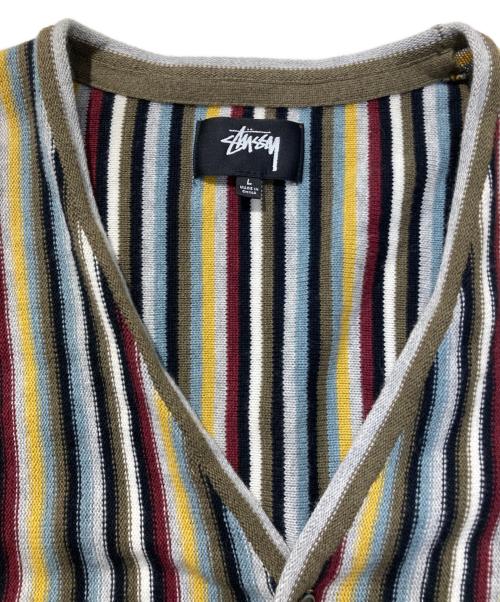stussy（ステューシー）stussy (ステューシー) Stripe Pattern Cardigan マルチカラー サイズ:Lの古着・服飾アイテム